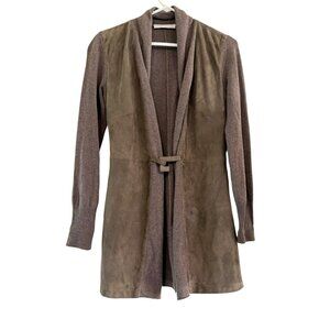 Fabiana Filippi Womens Leather & Cashmere Blend Cardigan Jacket Brown Italy IT36